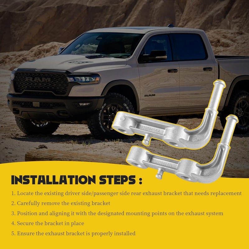 SOASEMBE Rear Left Right Exhaust Bracket Muffler Support Assembly 68275662AB 68395841AA Compatible with Dodge Ram 1500 3.0L 5.7L 6.2L 2019-2025 with 2PCS Rubber Isolator Hanger Muffler Bracket Replacement Kit - Image 4